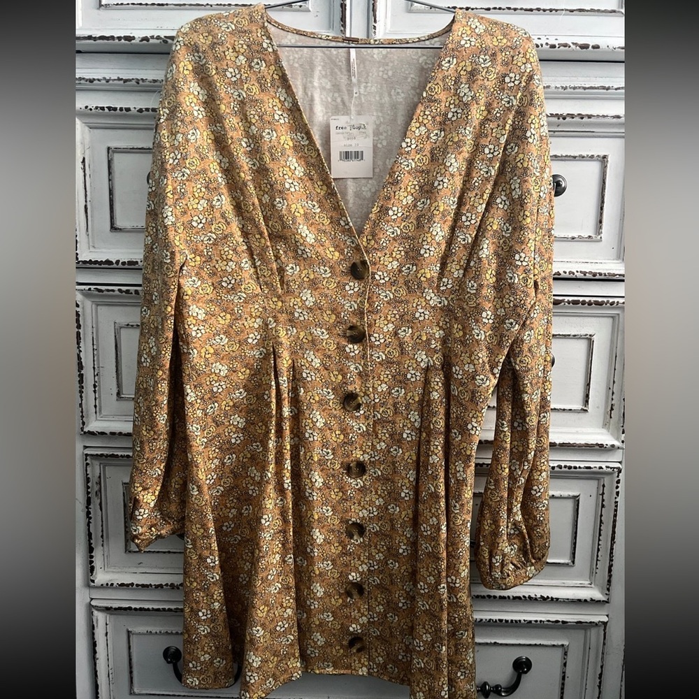 Free People floral blousy long sleeve mini dress Size L